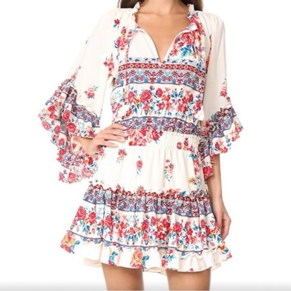 Misa Los Angeles Floral Mini Dress - Cream and Red